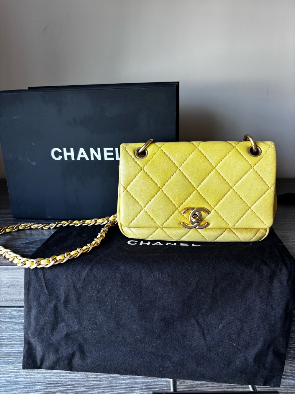 CHANEL Small Quilted Leather Shoulder Bag in Butter Yellow